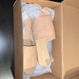 Tan Nude Leather Open Toe Flats